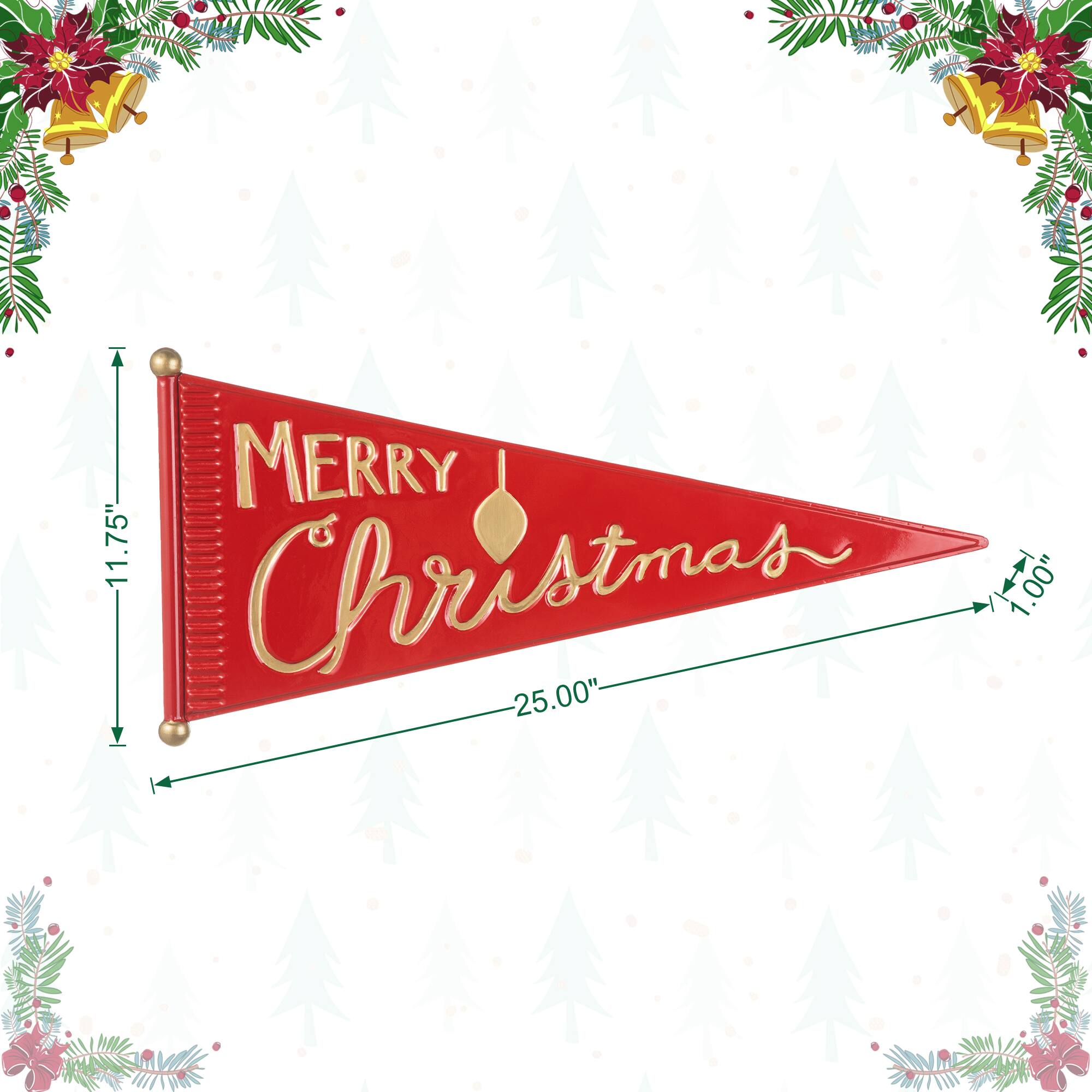 Glitzhome® 25" "Merry Christmas" Metal Pennant Wall Décor